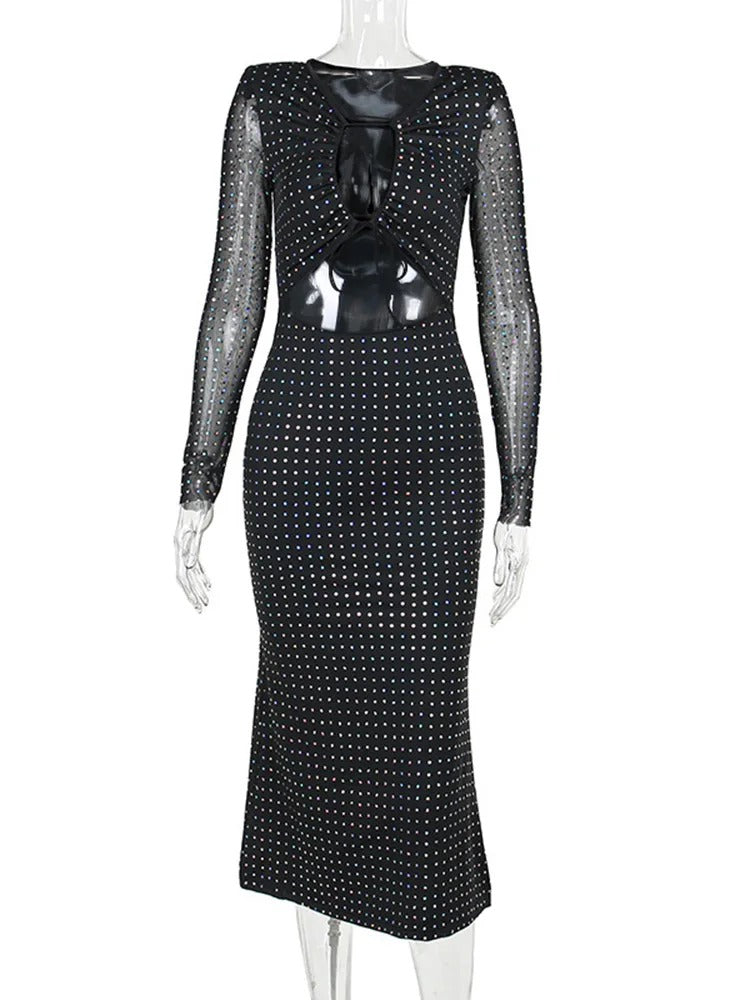 Deep-neck Long Sleeve Dress