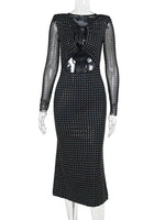 Deep-neck Long Sleeve Dress